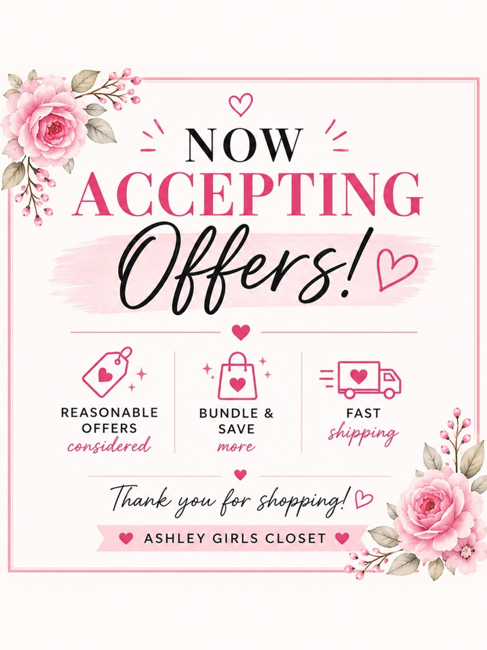 Now Accepting Offers Sign - Pink Floral Graphic